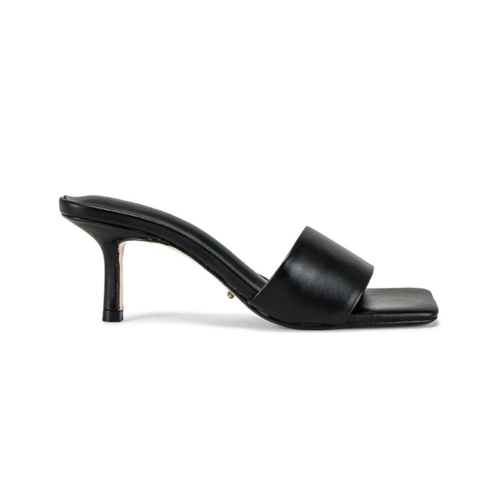 Tony Bianco Black Leather Square Toe Slide Heels